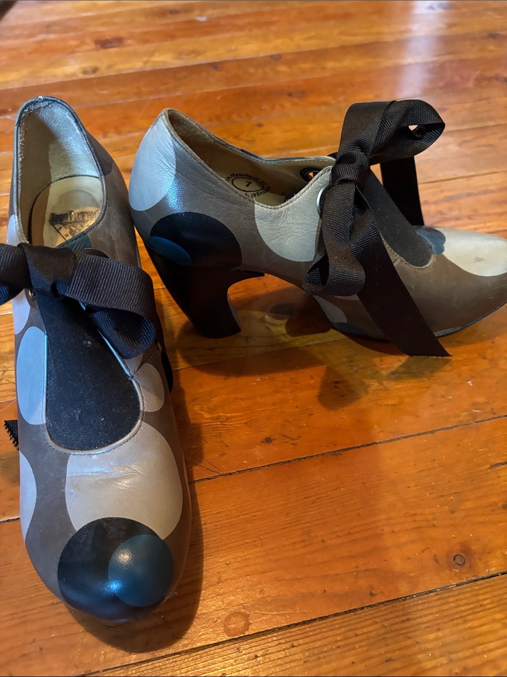 John Fluevog Polka Dot Lace-Up Heels in Gray and Black - Picture 4 of 10
